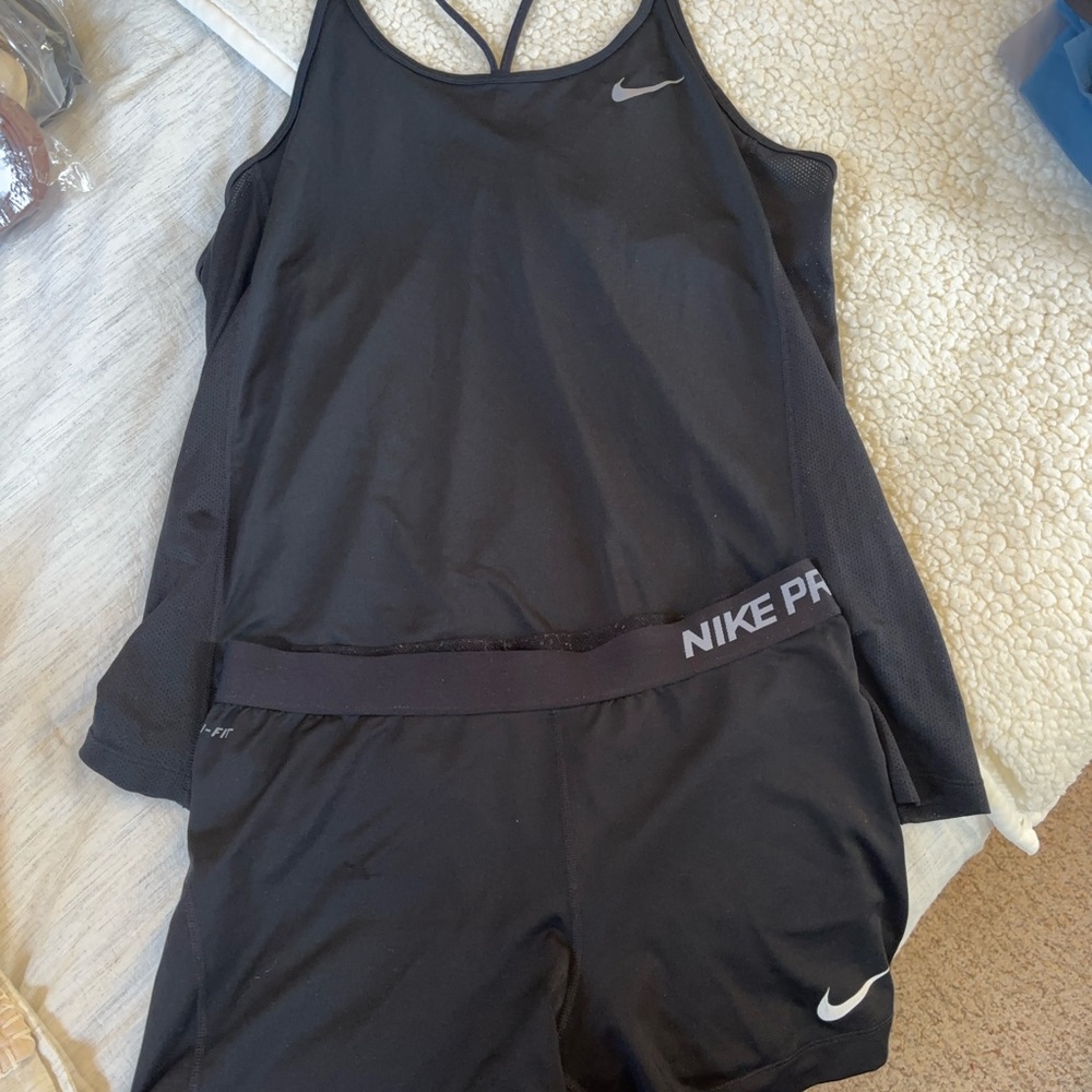 Nike Black Athletic Tank and Shorts Set